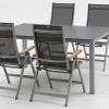KETTLER Granada Garten-Essgruppe, silber/anthrazit, Alu/Spraystone/Textil, 160 x 95 cm, 4 Klappstühle