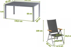 KETTLER Granada Garten-Essgruppe, silber/anthrazit, Alu/Spraystone/Textil, 160 x 95 cm, 4 Klappstühle