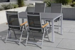 KETTLER Granada Garten-Essgruppe, silber/anthrazit, Alu/Spraystone/Textil, 160 x 95 cm, 4 Klappstühle
