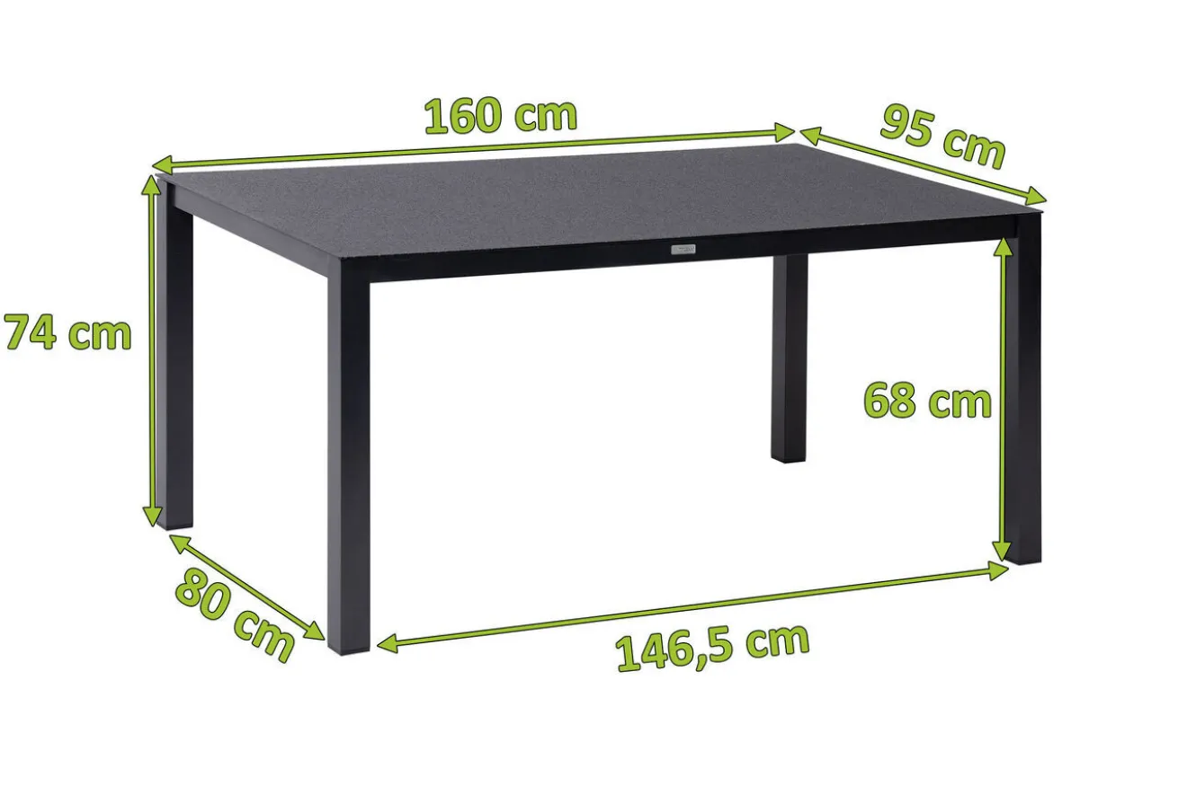 KETTLER Granada Garten-Essgruppe, Anthrazit, Alu/Spraystone, Tisch 160x95 cm, 4 Stapelsessel