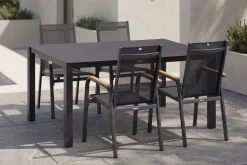 KETTLER Granada Garten-Essgruppe, Anthrazit, Alu/Spraystone, Tisch 160x95 cm, 4 Stapelsessel