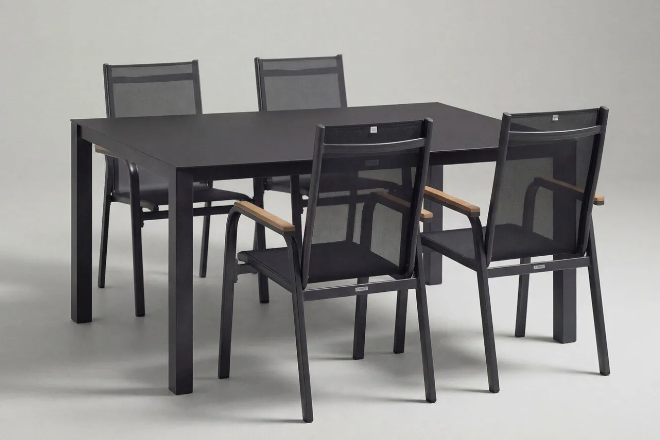 KETTLER Granada Garten-Essgruppe, Anthrazit, Alu/Spraystone, Tisch 160x95 cm, 4 Stapelsessel