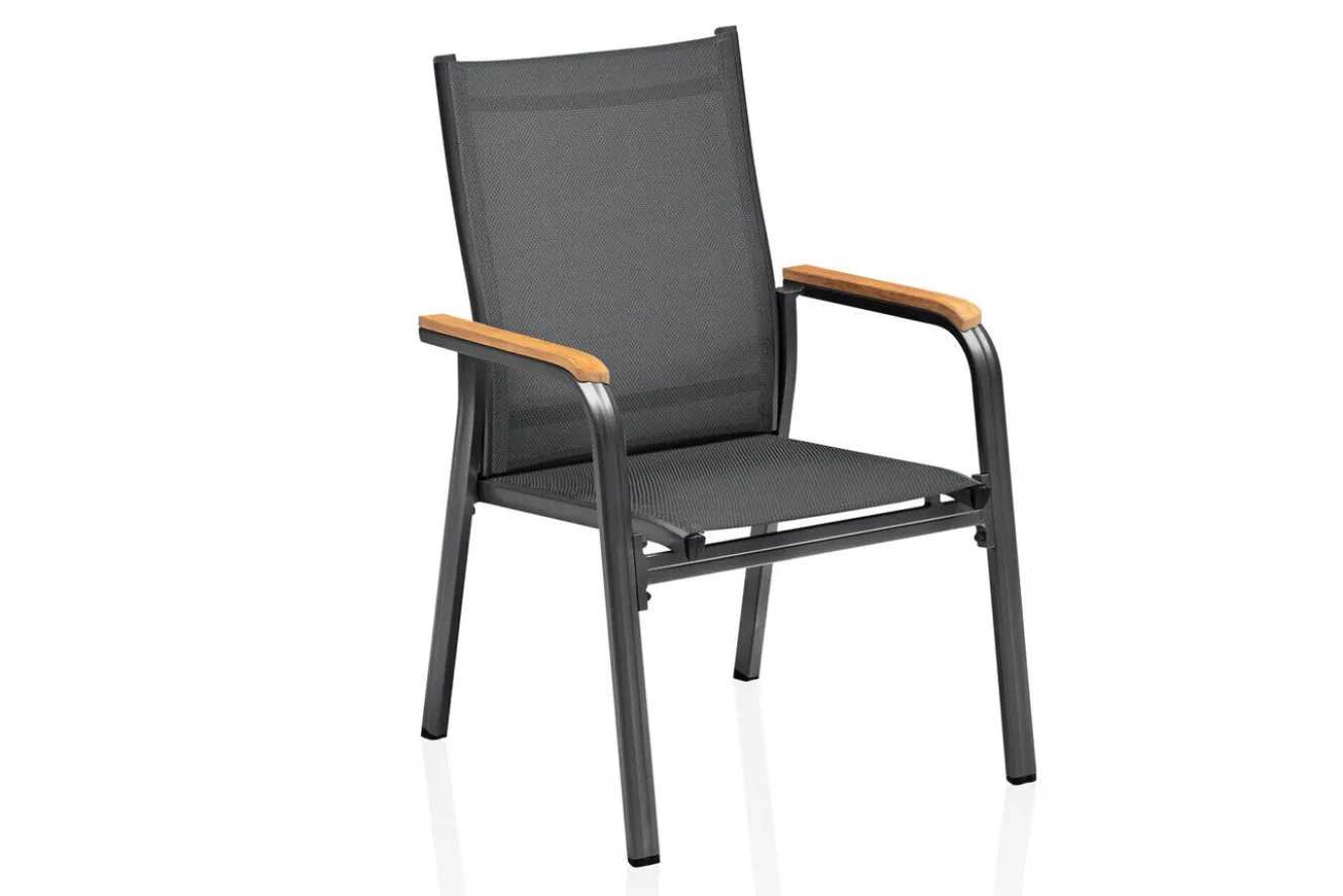 KETTLER Granada Garten-Essgruppe, Anthrazit, Alu/Spraystone, Tisch 160x95 cm, 4 Stapelsessel