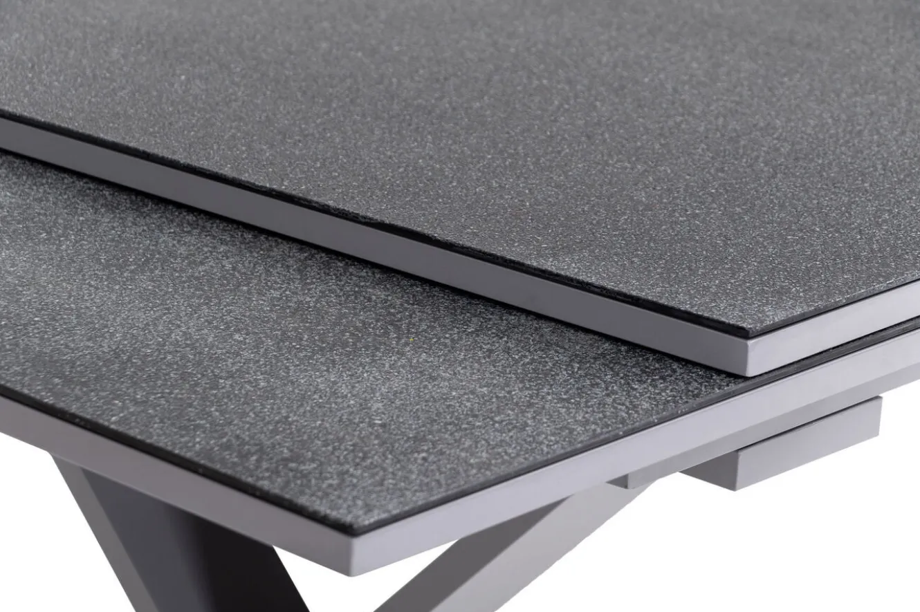 KETTLER Granada Garten-Essgruppe, silber / anthrazit, Alu / Spraystone / Teak, Tisch 180/280 x 100 cm, 6 Stapelsessel, 2 Klappstühle