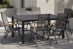 KETTLER Granada Garten-Essgruppe, Anthrazit, Alu/Spraystone, Tisch 160x95 cm, 6x Klappstühle