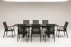 KETTLER Granada Garten-Essgruppe, Anthrazit/Schwarz, Alu/Spraystone, Tisch 180/280x100cm, 8 Stapelsessel