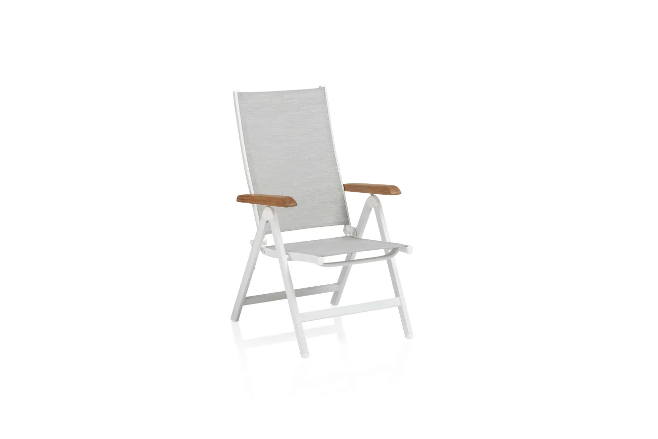 KETTLER GRANADA Klappstuhl, weiß matt/hellgrau, Alu/Teak/Outdoorgewebe, klappbar, 0301201-5210