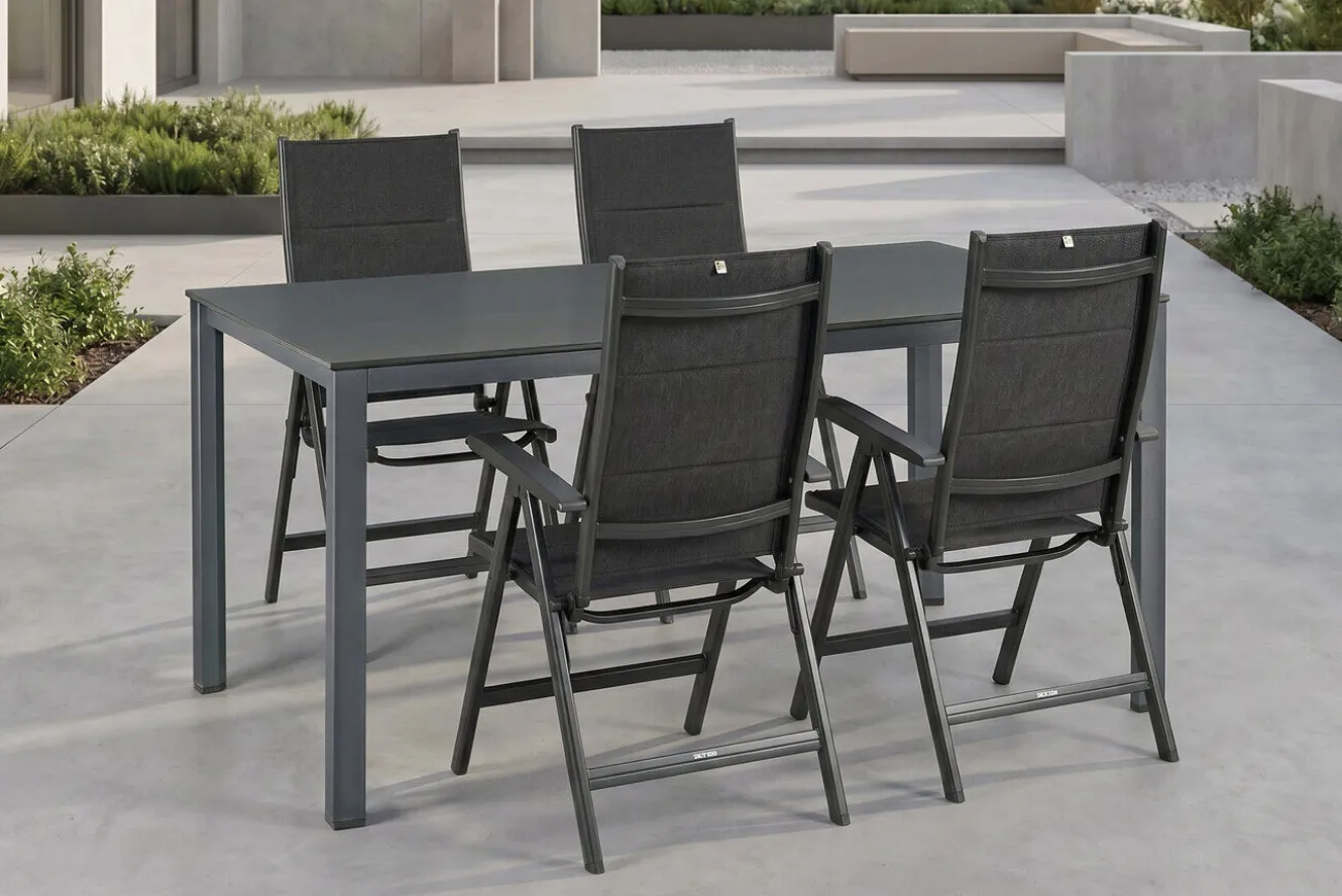 KETTLER KETTALUX-PLUS/Basic Plus Padded Sitzgruppe, anthrazit, Alu/Textilene, Tisch 160x95 cm, 4 Klappstühle