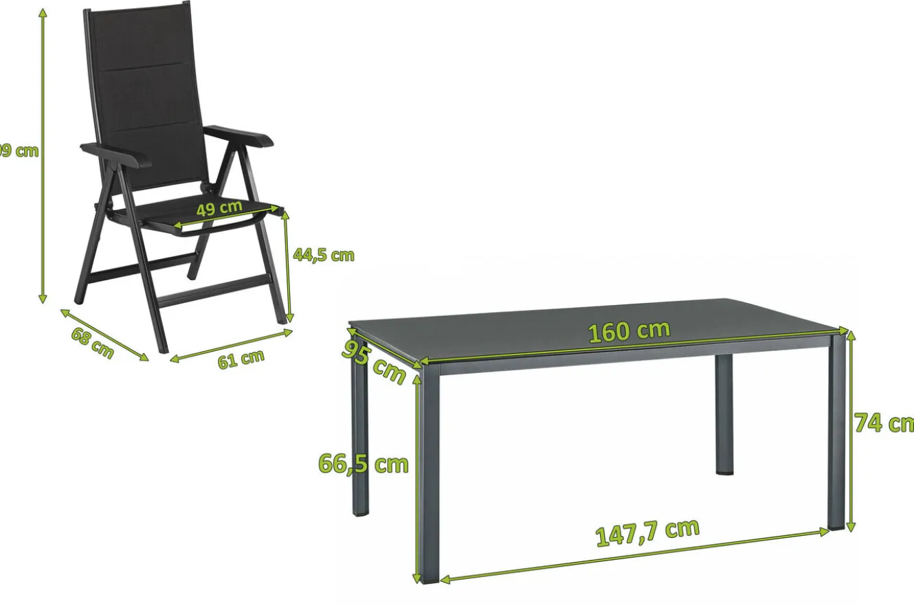 KETTLER KETTALUX-PLUS/Basic Plus Padded Sitzgruppe, anthrazit, Alu/Textilene, Tisch 160x95 cm, 4 Klappstühle
