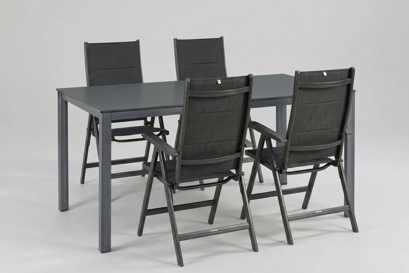 KETTLER KETTALUX-PLUS/Basic Plus Padded Sitzgruppe, anthrazit, Alu/Textilene, Tisch 160x95 cm, 4 Klappstühle