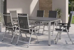 KETTLER KETTALUX-PLUS/Basic Plus Sitzgruppe, silber/anthrazit, Alu/Textilene, Tisch 160x95 cm, 6 Klappstühle