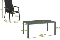 KETTLER KETTALUX-PLUS/Basic Plus Padded Sitzgruppe, anthrazit, Alu/Textilene, Tisch 160x95 cm, 6 Personen, gepolsterte Sitz - und Rückenfläche