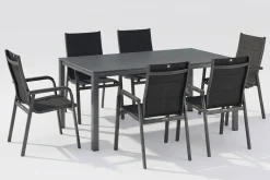 KETTLER KETTALUX-PLUS/Basic Plus Padded Sitzgruppe, anthrazit, Alu/Textilene, Tisch 160x95 cm, 6 Personen, gepolsterte Sitz - und Rückenfläche