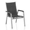 KETTLER KETTALUX-PLUS/Basic Plus Padded Sitzgruppe, silber/anthrazit/grau, Alu/Textilene, 160x95 cm,6 Stapelsessel, gepolsterte Sitz - und Rückenfläche