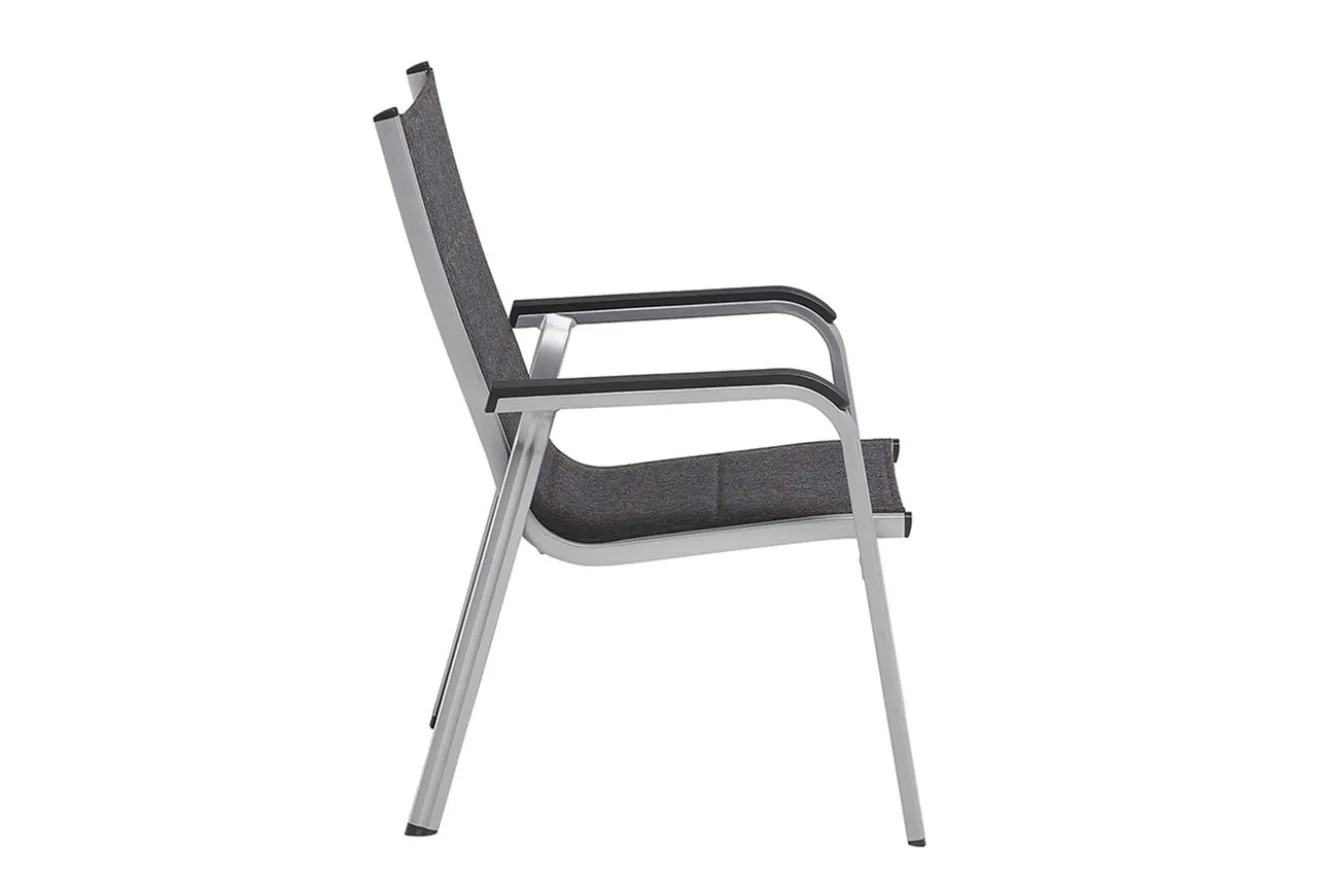 KETTLER KETTALUX-PLUS/Basic Plus Padded Sitzgruppe, silber/anthrazit/grau, Alu/Textilene, 160x95 cm,6 Stapelsessel, gepolsterte Sitz - und Rückenfläche