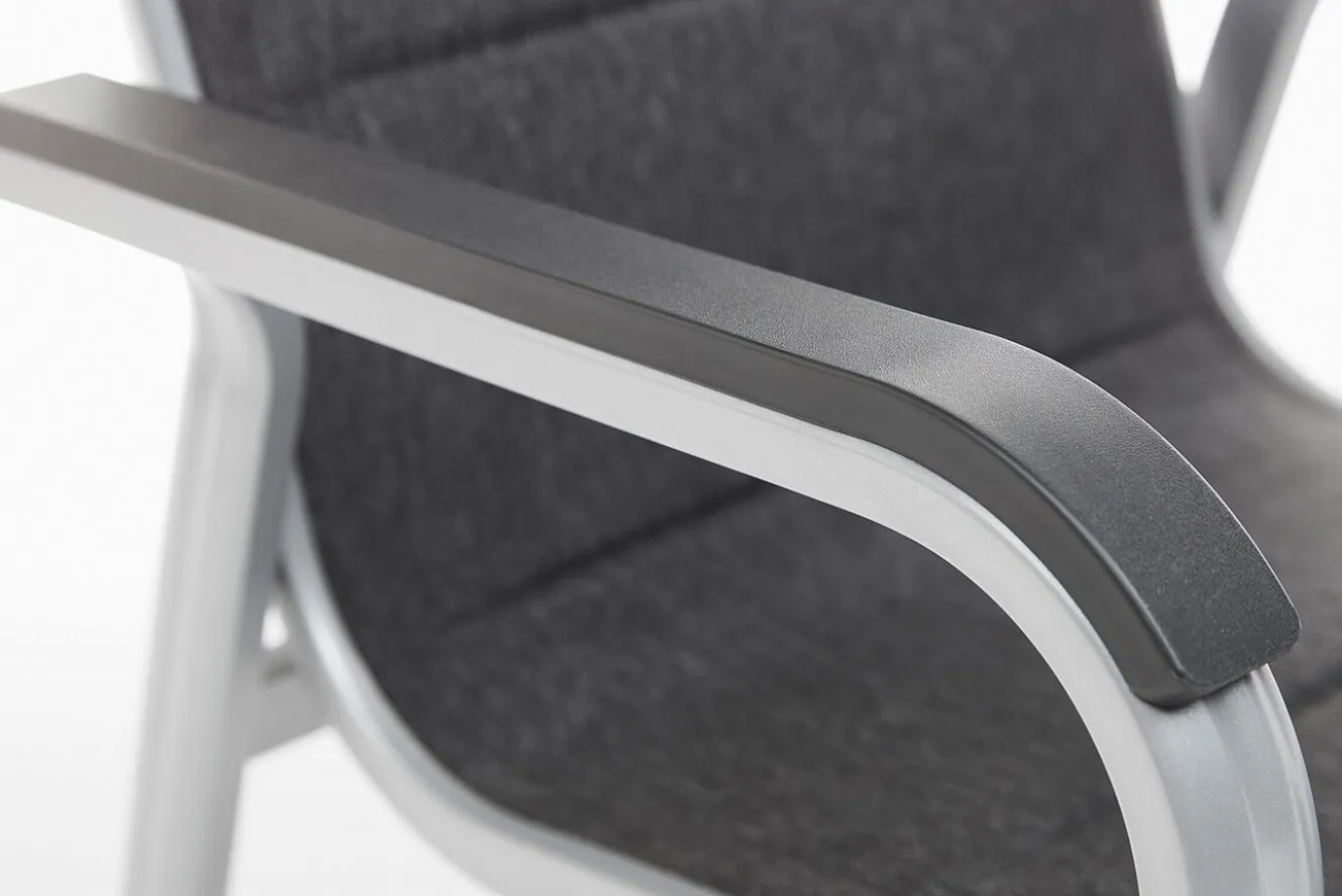 KETTLER KETTALUX-PLUS/Basic Plus Padded Sitzgruppe, silber/anthrazit/grau, Alu/Textilene, 160x95 cm,6 Stapelsessel, gepolsterte Sitz - und Rückenfläche