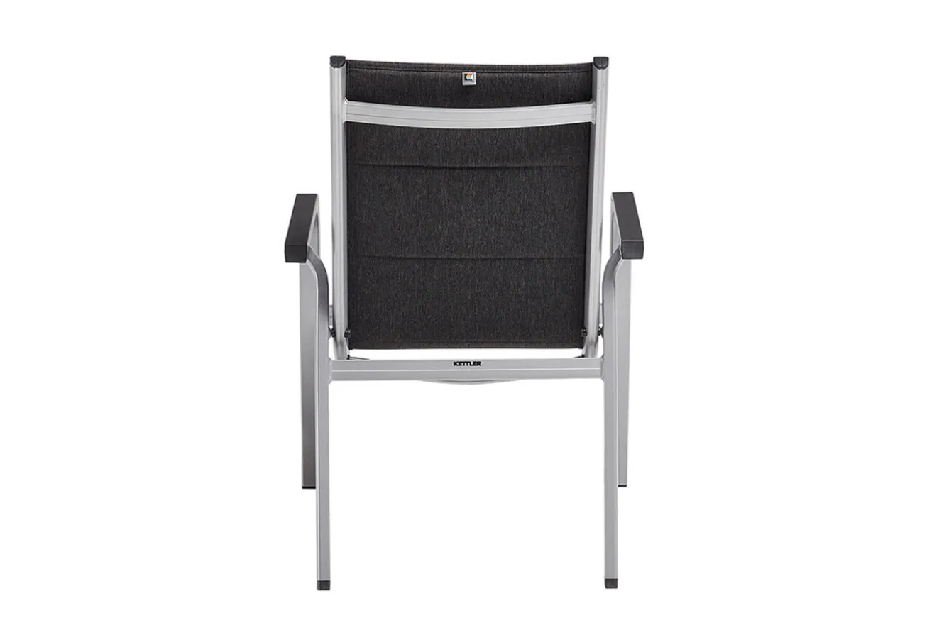 KETTLER KETTALUX-PLUS/Basic Plus Padded Sitzgruppe, silber/anthrazit/grau, Alu/Textilene, 160x95 cm,6 Stapelsessel, gepolsterte Sitz - und Rückenfläche