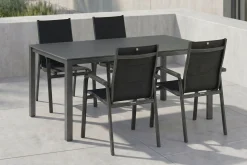 KETTLER KETTALUX-PLUS/Basic Plus Padded Sitzgruppe, anthrazit, Alu/Textilene, Tisch 160x95 cm, 4 Personen, gepolsterte Sitz - und Rückenfläche