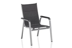 KETTLER KETTALUX-PLUS/Basic Plus Padded Sitzgruppe, silber/anthrazit/grau, Alu/Textilene, 160x95 cm,4 Stapelsessel, gepolsterte Sitz - und Rückenfläche