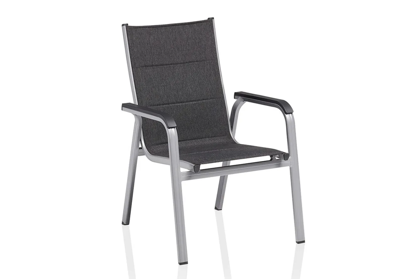 KETTLER KETTALUX-PLUS/Basic Plus Padded Sitzgruppe, silber/anthrazit/grau, Alu/Textilene, 160x95 cm,4 Stapelsessel, gepolsterte Sitz - und Rückenfläche