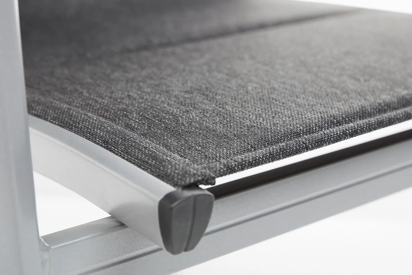 KETTLER KETTALUX-PLUS/Basic Plus Padded Sitzgruppe, silber/anthrazit/grau, Alu/Textilene, 160x95 cm,4 Stapelsessel, gepolsterte Sitz - und Rückenfläche