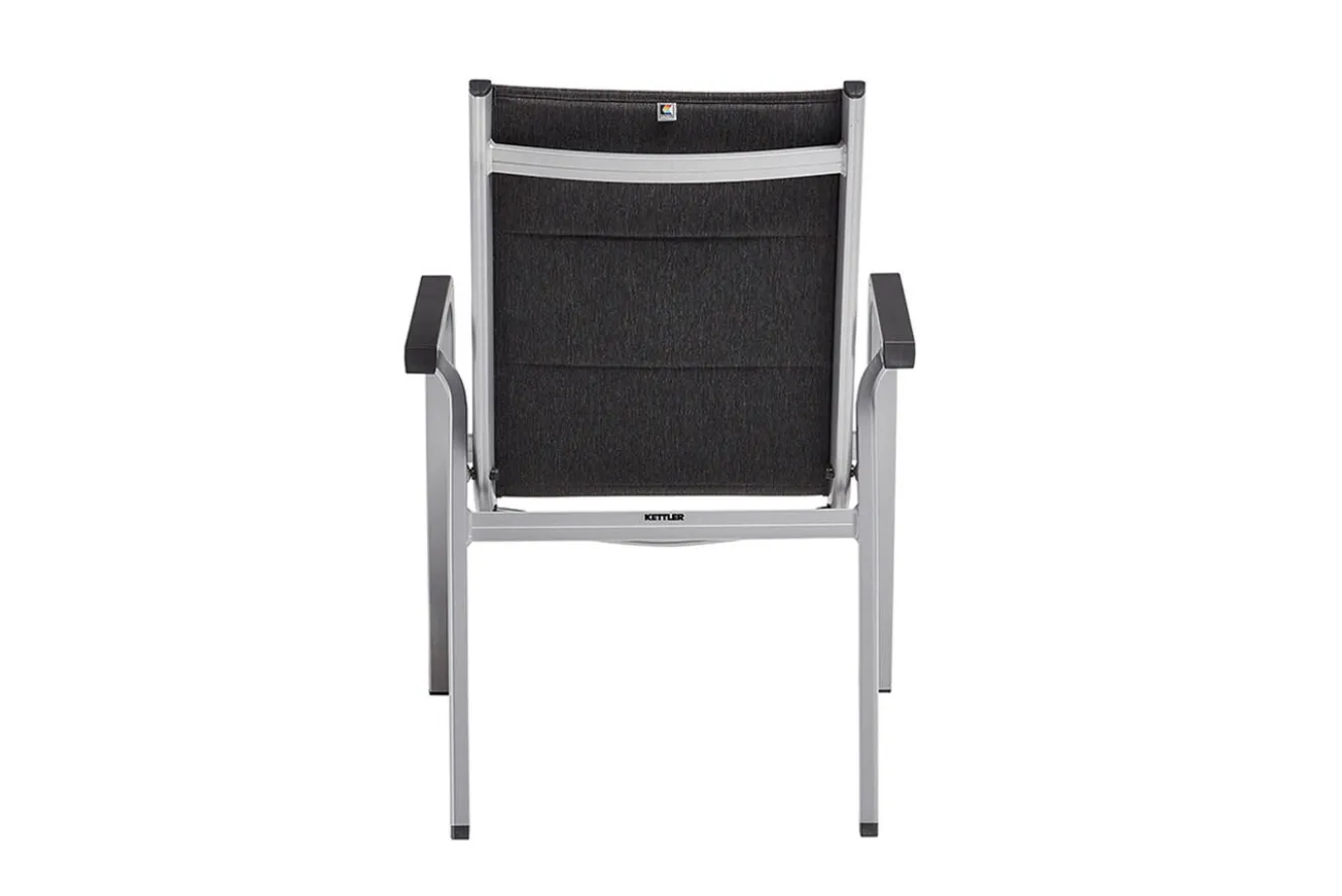 KETTLER KETTALUX-PLUS/Basic Plus Padded Sitzgruppe, silber/anthrazit/grau, Alu/Textilene, 160x95 cm,4 Stapelsessel, gepolsterte Sitz - und Rückenfläche