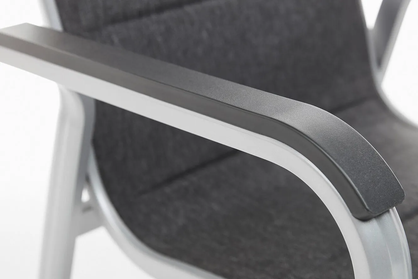 KETTLER KETTALUX-PLUS/Basic Plus Padded Sitzgruppe, silber/anthrazit/grau, Alu/Textilene, 160x95 cm,4 Stapelsessel, gepolsterte Sitz - und Rückenfläche