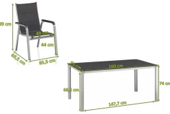 KETTLER KETTALUX-PLUS/Basic Plus Padded Sitzgruppe, silber/anthrazit/grau, Alu/Textilene, 160x95 cm,4 Stapelsessel, gepolsterte Sitz - und Rückenfläche