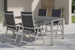 KETTLER KETTALUX-PLUS/Basic Plus Padded Sitzgruppe, silber/anthrazit, Alu/Textilene, Tisch 160x95 cm,4 Klappstühle