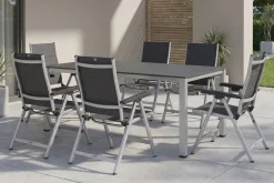 KETTLER KETTALUX-PLUS/Basic Plus Padded Sitzgruppe, silber/anthrazit, Alu/Textilene, Tisch 160x95 cm, 6 Klappstühle