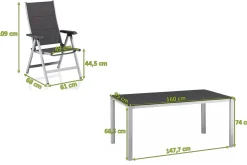 KETTLER KETTALUX-PLUS/Basic Plus Padded Sitzgruppe, silber/anthrazit, Alu/Textilene, Tisch 160x95 cm, 6 Klappstühle