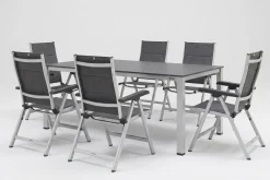 KETTLER KETTALUX-PLUS/Basic Plus Padded Sitzgruppe, silber/anthrazit, Alu/Textilene, Tisch 160x95 cm, 6 Klappstühle