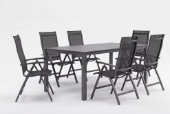 KETTLER KETTALUX-PLUS/Legato Curve Sitzgruppe, anthrazit, Alu/Textilene, Tisch 160x95 cm, 6 Klappstühle