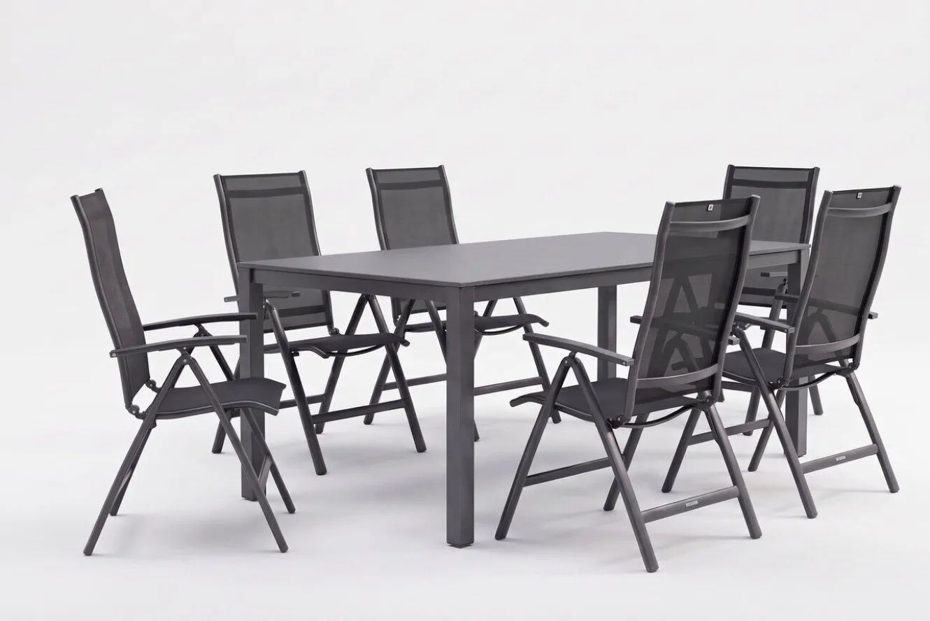 KETTLER KETTALUX-PLUS/Legato Curve Sitzgruppe, anthrazit, Alu/Textilene, Tisch 160x95 cm, 6 Klappstühle