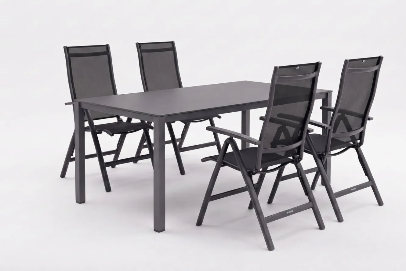 KETTLER KETTALUX-PLUS/Legato Curve Sitzgruppe, anthrazit, Alu/Textilene, Tisch 160x95 cm, 4 Klappstühle