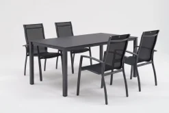 KETTLER KETTALUX-PLUS/Legato Curve Sitzgruppe, anthrazit, Alu/Textilene, Tisch 160x95 cm, 4 Stapelsessel, stapelbar