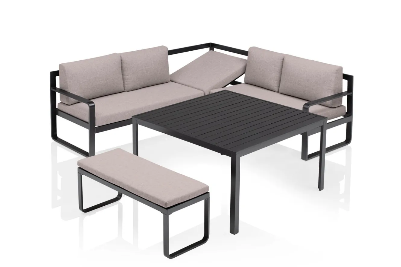 KETTLER Ocean Dining-Lounge Exklusivmodell, anthrazit/taupe, 220 x 200 cm, inkl. Kissen, 0320831-7000