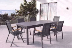 KETTLER Premium/Granada Garten-Essgruppe, Anthrazit/Grau, Alu/Glas, Ausziehtisch 180/240x100cm, 4 Stapelsessel, 2 Klappstühle