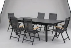 KETTLER Premium/Granada Garten-Essgruppe, anthrazit/grau, Alu/Glas, Tisch 180/240x100cm, 6 Sessel