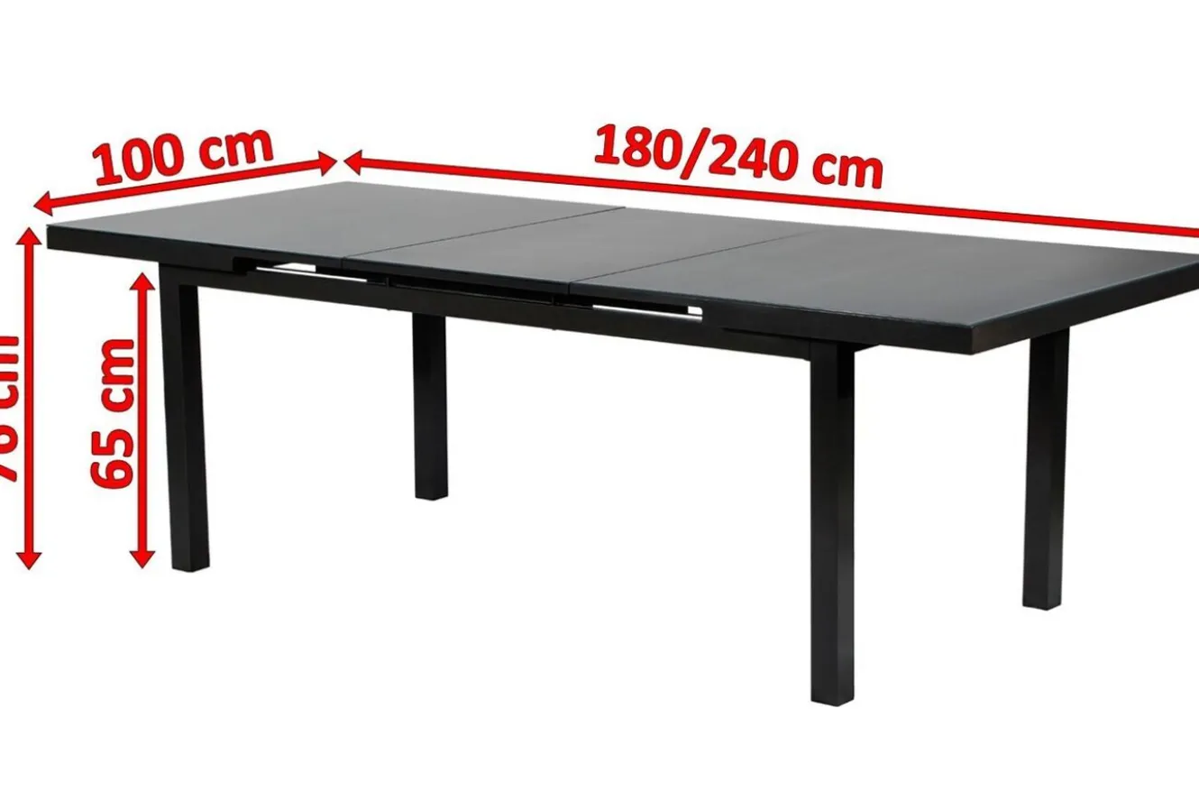 KETTLER Premium/Granada Garten-Essgruppe, anthrazit/grau, Alu/Glas, Ausziehtisch 180/240x100cm, 6 Stapelsessel