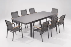 KETTLER Premium/Granada Garten-Essgruppe, Anthrazit/Grau, Alu/Glas, Ausziehtisch 180/240x100cm, 8 Stapelsessel