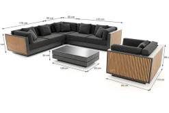 LIVING ZONE Aztec Plus Gartenlounge, natur/schwarz, Alu/Polyester/Holzimitat, pulverbeschichtet, wetterbeständig, inkl. Kissen & Polster