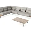 LIVING ZONE Baki Gartenlounge, natur/grau, Edelstahl/Teak, wetterbeständig, rostfrei, verstellbare Rückenlehne, abnehmbare Bezüge