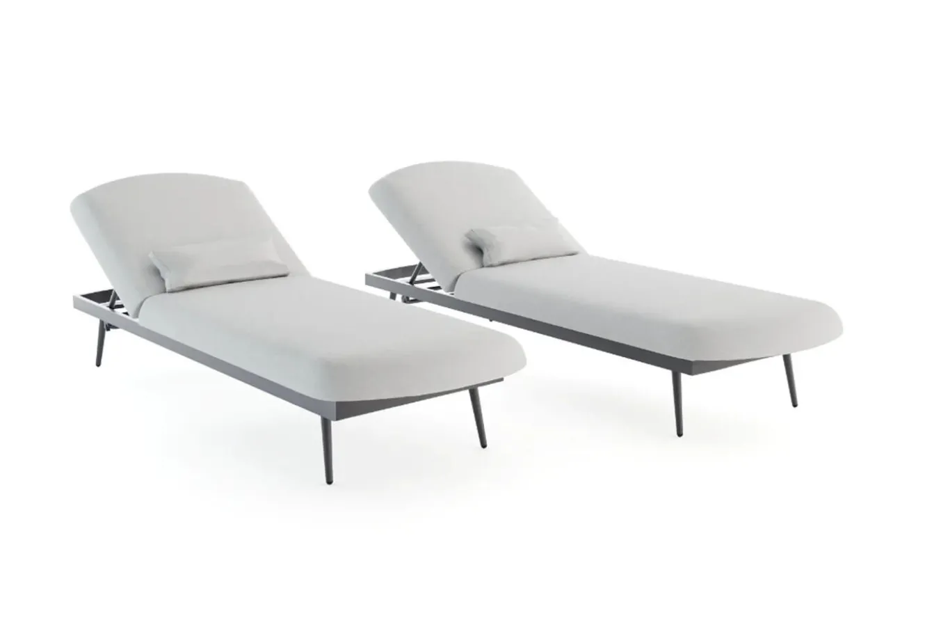 LIVING ZONE Confort Sun Lounger Gartenliegen-Set, mondgrau/anthrazit, Alu/Polyester, verstellbar, wetterbeständig, inkl. Kissen