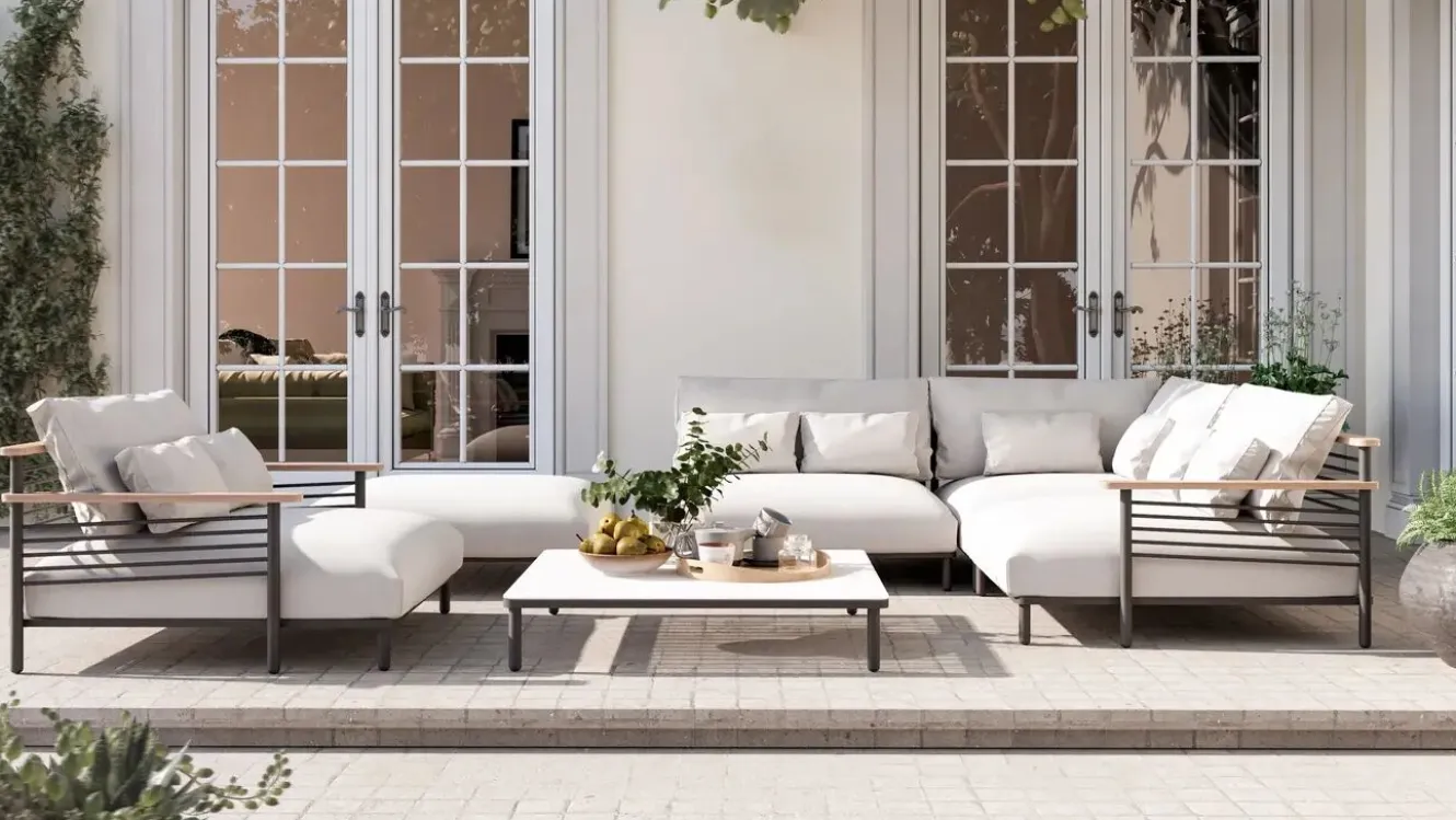 LIVING ZONE Dorina Plus Gartenlounge, grau/anthrazit, Alu/Holzoptik, wetterbeständig, UV-beständig, inkl. Kissen