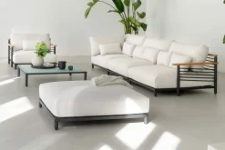 LIVING ZONE Dorina Plus Gartenlounge, grau/anthrazit, Alu/Holzoptik, wetterbeständig, UV-beständig, inkl. Kissen