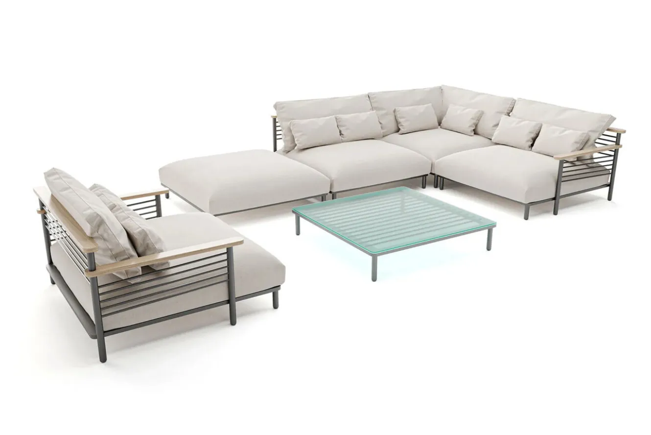 LIVING ZONE Dorina Plus Gartenlounge, grau/anthrazit, Alu/Holzoptik, wetterbeständig, UV-beständig, inkl. Kissen
