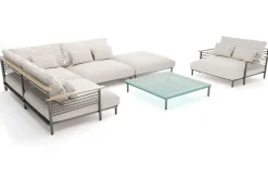 LIVING ZONE Dorina Plus Gartenlounge, grau/anthrazit, Alu/Holzoptik, wetterbeständig, UV-beständig, inkl. Kissen