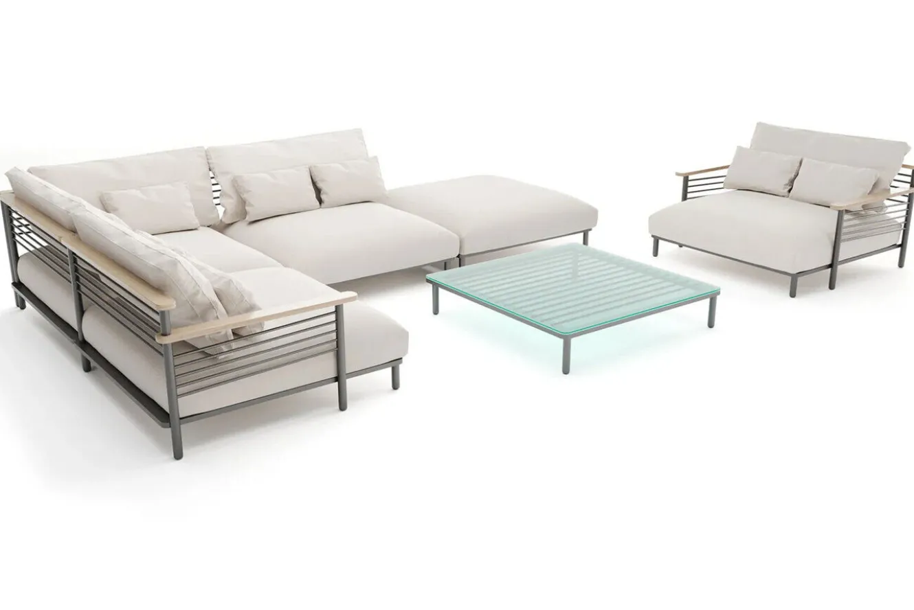 LIVING ZONE Dorina Plus Gartenlounge, grau/anthrazit, Alu/Holzoptik, wetterbeständig, UV-beständig, inkl. Kissen