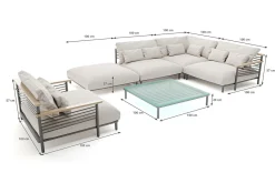 LIVING ZONE Dorina Plus Gartenlounge, grau/anthrazit, Alu/Holzoptik, wetterbeständig, UV-beständig, inkl. Kissen